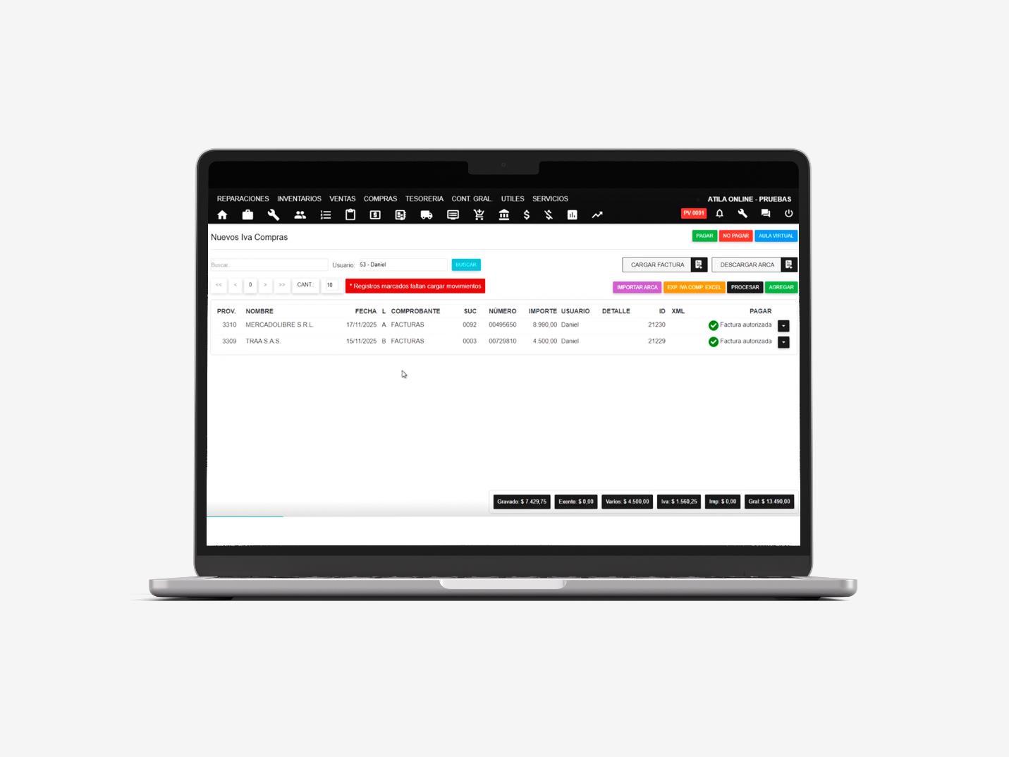 Nuevo IVA Compras en Atila Online, con la opción Descargar ARCA