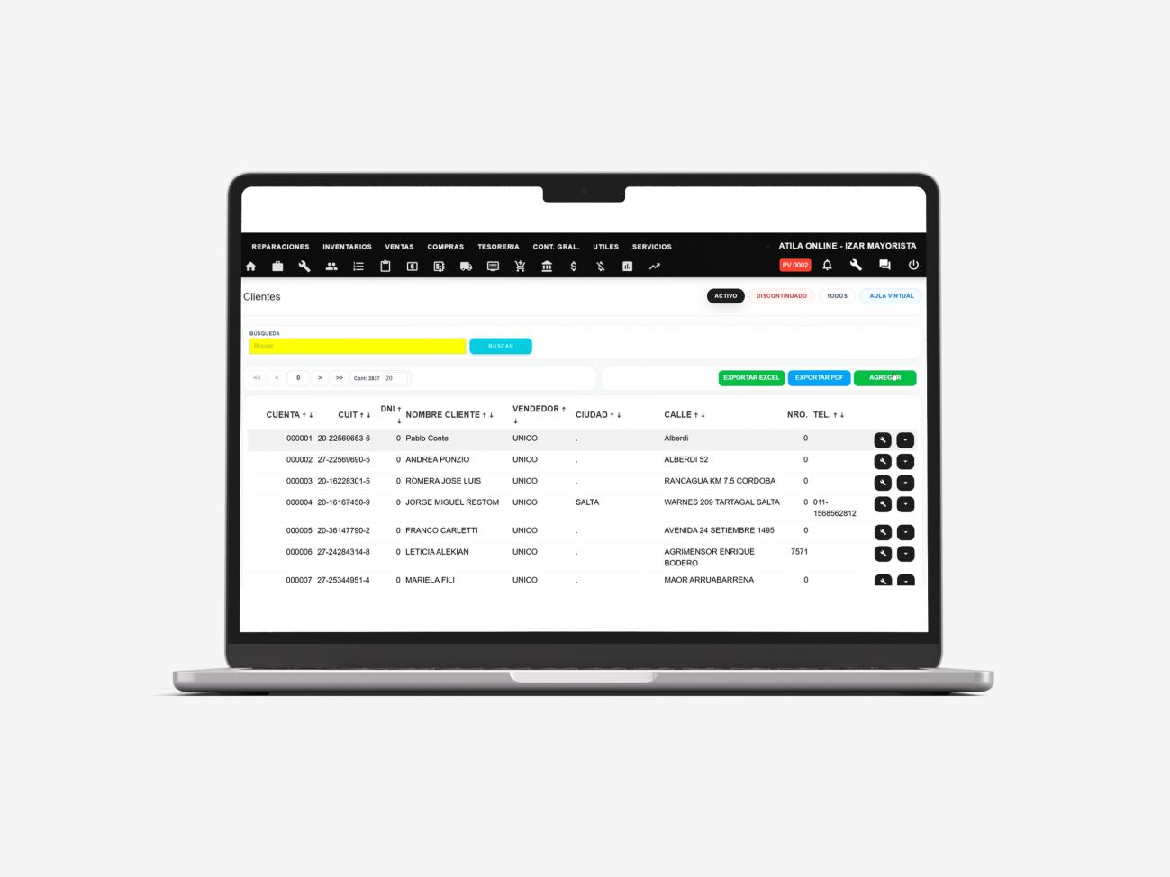 Listado de clientes en Atila Online